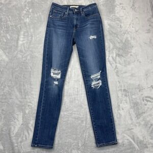 Levi's 721 Jeans Womens 27x30 Blue Denim Distressed High Rise Skinny Leg Outdoor